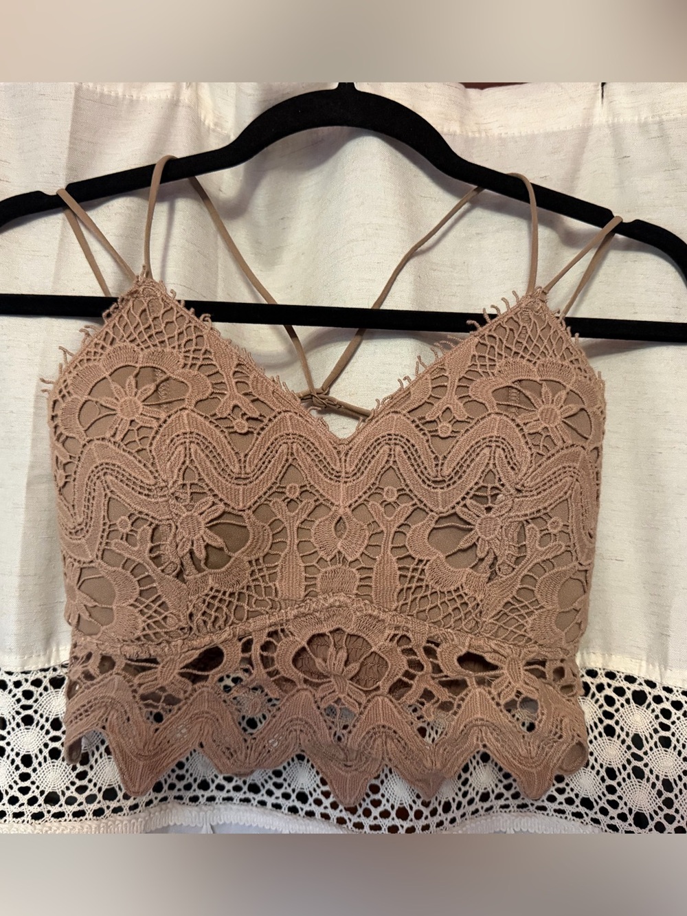 Lace Crochet Scallop Hem Cami Top - Taupe